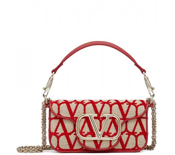 Valentino Small Loco Toile Iconographe Shoulder Bag Red