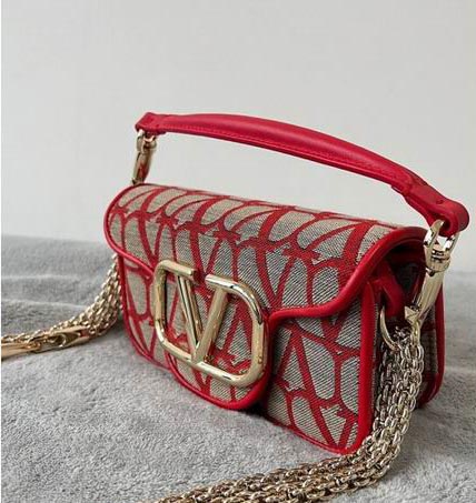 Valentino Small Loco Toile Iconographe Shoulder Bag Red