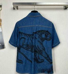 Blue Lightweight Cotton Denim with Macro Toile de Jouy Motif blouse