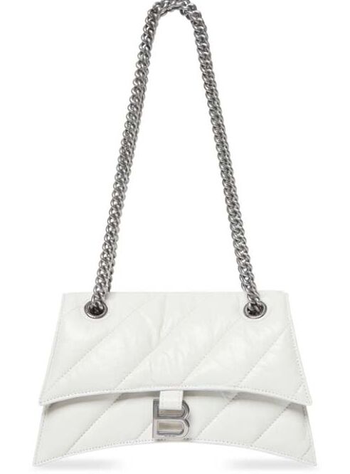 Balenciaga Women Crush Small Chain Bag Quilted White Crushed Calfskin Aged-Silver Hardware