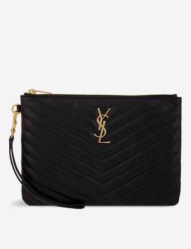 SAINT LAURENT Monogram quilted leather pouch BLACK