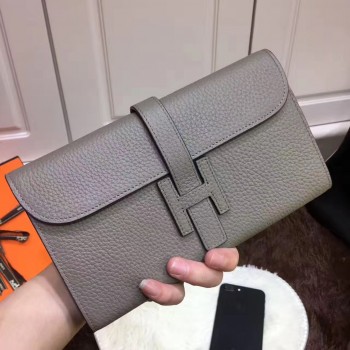 Hermes Jige Wallet Togo Leather Grey