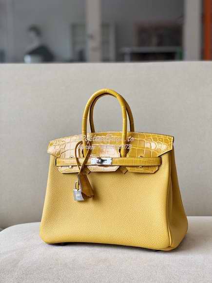 Hermes Birkin Touch Togo w Shiny Alligator Leather Jaune Amber