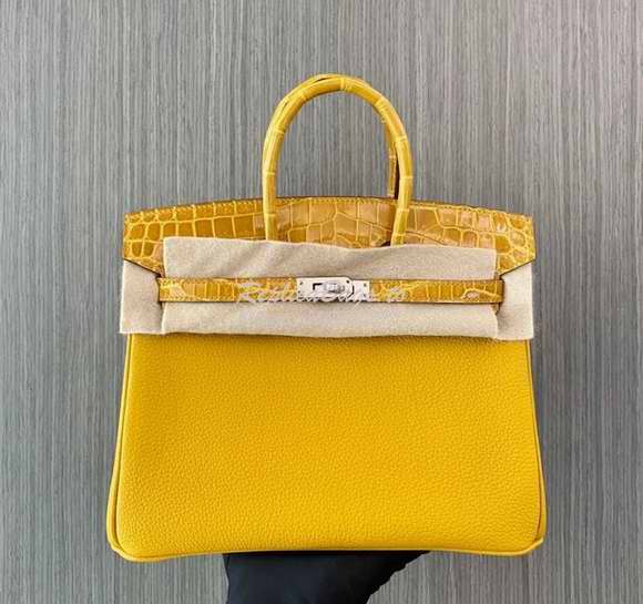 Hermes Birkin Touch Togo w Shiny Alligator Leather Jaune Amber